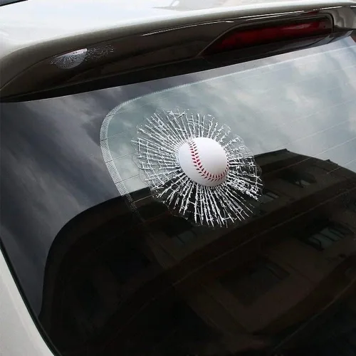 Vista 4 de Pegatina de cristal roto tricky broken en 3D, bola de ventana de coche, pegatina autoadhesiva divertida para coche (béisbol)