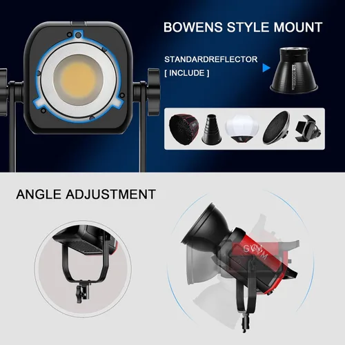 Vista 7 de GVM Kit de luz LED de video 65000Lux/m, luces de estudio de 300 W con caja de luz de linterna, iluminación de video regulable de 2700-6800K