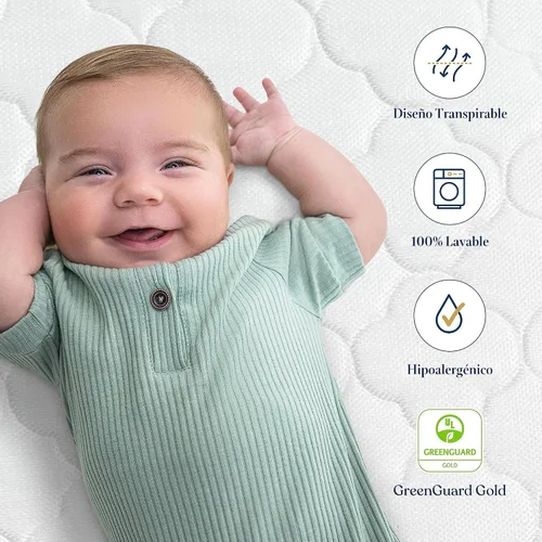 Vista 3 de HALO DreamWeave Colchón de cuna y para niños pequeños - 100% colchón transpirable y núcleo, diseño de 2 etapas de doble cara, funda lavable a