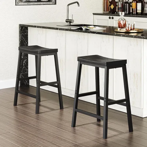 Vista 6 de HOOBRO Taburetes de bar, juego de 2 sillas de bar, taburetes de silla de montar de 23.6 pulgadas, taburetes de encimera de cocina con reposapiés