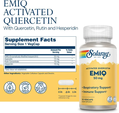 Vista 2 de SOLARAY EMIQ Quercetina activada, sinusal, apoyo para la salud respiratoria e inmunológica, absorción mejorada, 30 porciones, 30 cápsulas vegetales