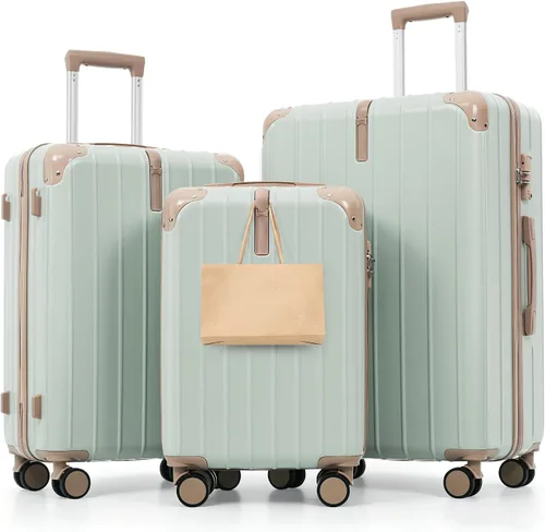 Vista 90 de Merax 3 piezas expandible ABS Hardshell equipaje Sets Spinner Wheel Maleta TSA Lock Suit Case, Apertura frontal negra, Juego de 2 piezas, Maleta