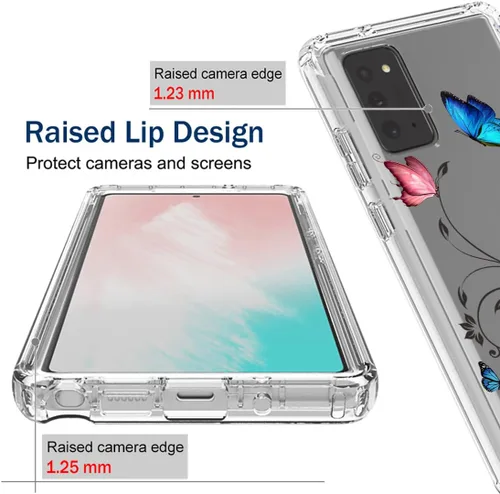 Vista 2 de Funda para Galaxy Note 20 5G, SM-N981U con protector de pantalla de vidrio templado, carcasa rígida de diseño floral de cuerpo completo + funda