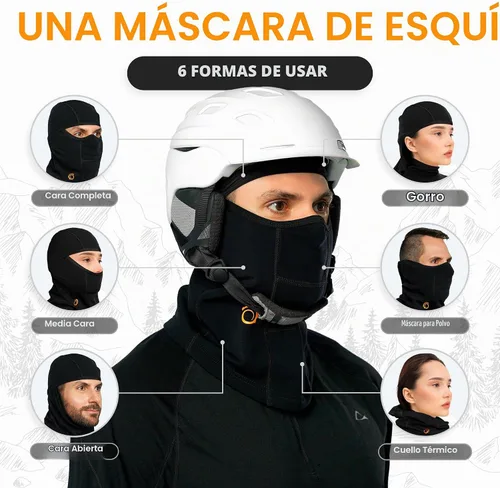 Vista 7 de GearTOP Máscara de esquí y pasamontañas para hombres y mujeres, cubierta facial cálida para esquí, snowboard, motocicleta Negro
