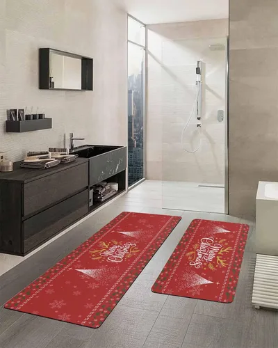 Vista 2 de Tapete de baño rojo de Navidad para bañera, antideslizante, secado rápido y absorbente, tierra de diatomeas, fregadero de cocina, lavable, tapete