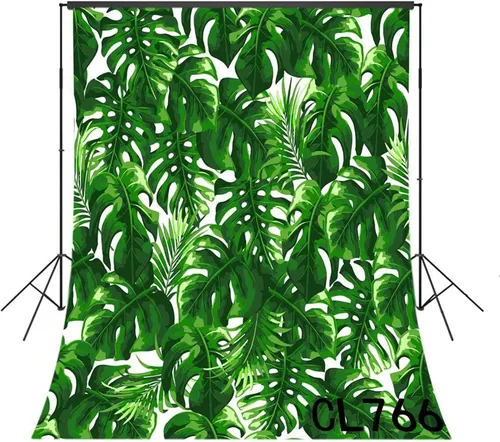 Vista 5 de Fondo de fotografía de plantas de hojas verdes primaverales de 3 x 5 pies, Monstera y hoja de palma sobre fondo beige para fotografía, fondo
