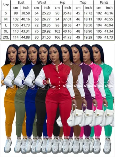 Vista 2 de Sweatsuits for Women Set 2 Piece Patchwork Tracksuits Button Down Crop Bomber Varsity Jacket Pants Set Sexy