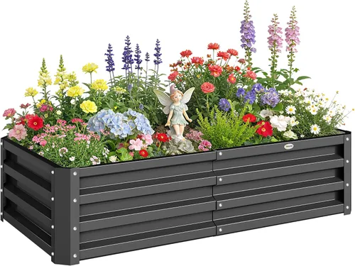 Vista 19 de Outsunny Kit de cama de jardín elevada galvanizada con barras de refuerzo, maceta de metal grande y alta para verduras, flores y hierbas, 6 x 3 x 2