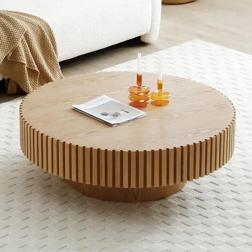 Vista 7 de Mesa de centro redonda acanalada de 31.49 pulgadas para sala de estar, mesa de café moderna de mediados de siglo con pedestal resistente, mesa