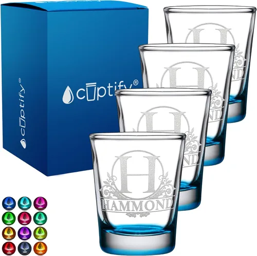 Vista 69 de Vaso de chupito personalizado con nombre de círculo elaborado de 2 onzas, parte inferior negra grabada con texto personalizado para regalos, bodas