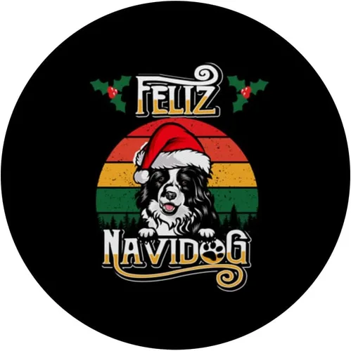 Vista 3 de Feliz Navidog Border Collie Dog Santa Hat Funny Christmas PopSockets Standard PopGrip