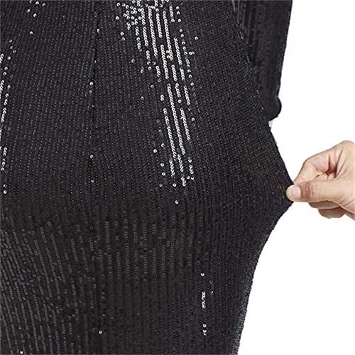 Vista 5 de Vestido de fiesta brillante con lentejuelas, corte sirena con mangas para mujer, para fiestas de graduación