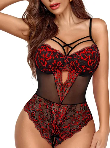 Vista 18 de Avidlove Lencería de encaje floral para mujer, lencería de una pieza, babydoll