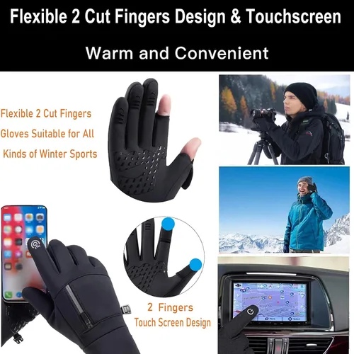 Vista 3 de weiatas Winter Fingerless Gloves for Men Women Touch Screen, Cold Weather Thermal Sport Gloves for Fishing Running Cycling Driving Hiking, Warm