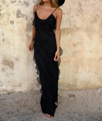 Vista 4 de Vestido de malla transparente con flecos florales 3D para mujer, vestido de malla transparente Y2K con hombros descubiertos, vestido tubo sexy