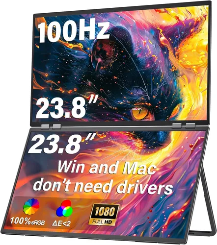 Vista 11 de InnoView Monitor Portátil Dual 4K de 15.6 pulgadas 3840x2160P 100% sRGB Owl Eye Vision - Diseño Plegable con Ajuste de Pantalla de 315°, Soporte