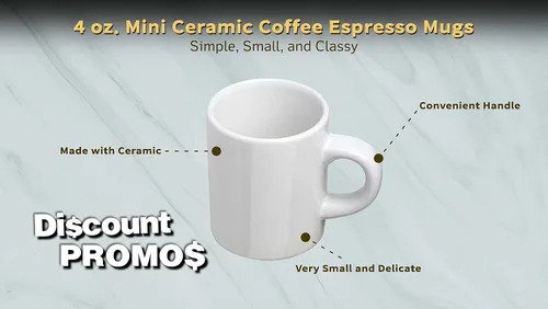 Vista 3 de DISCOUNT PROMOS Juego de 10 mini tazas de cerámica, 4 oz. - Gres, café, duradero, mango en C, color blanco