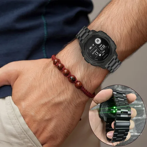 Vista 4 de Correa de metal para Garmin Instinct 3 1.772 in/Instinct 1/2 Solar Watch Bands, correa de repuesto de acero inoxidable sólido para hombre