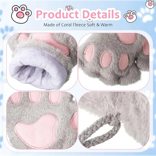Vista 5 de Guantes de pata de gato, 3 pares de guantes kawaii, patas de gato, cosplay, piel sintética, guantes de gato, patas de león, guantes sin dedos