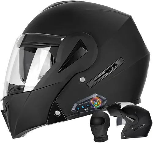 Vista 7 de Casco Integral Abatible con Bluetooth para Motocicleta - ABS Transpirable con Doble Visera HD/Anti-Sol, Certificado DOT, Forro 3D Extraíble - 2.6