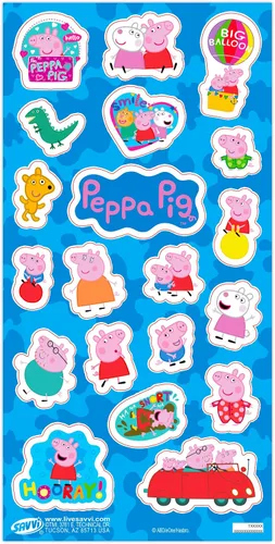 Vista 2 de Peppa Pig Recuerdos de fiesta para niños y niñas, paquete de 12 hojas de calcomanías para fiestas de cumpleaños de niños, bolsas de regalos
