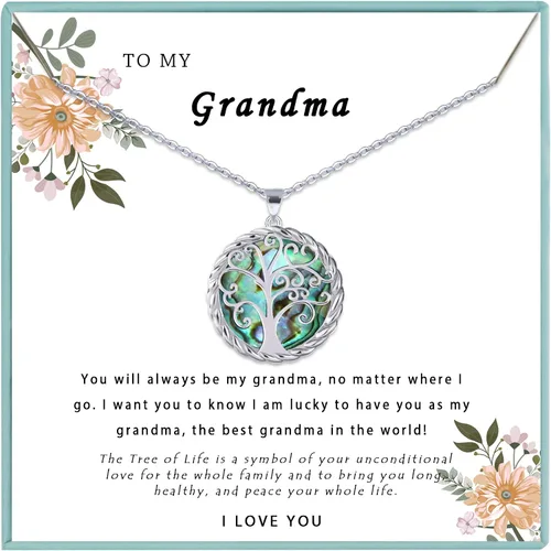 Vista 12 de SmileBelle Tree of Life Necklace as Birthday Gifts for Mom Grandma, Mom Gifts for Stepmom as Bonus Mom Gifts From Daughter, Silver Mother in Law