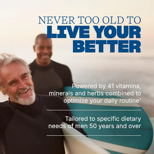 Vista 2 de Swisse Multivitamínico diario para hombres de 50 años o más 39 vitaminas, antioxidantes y minerales + adaptógenos Energía y apoyo inmunológico