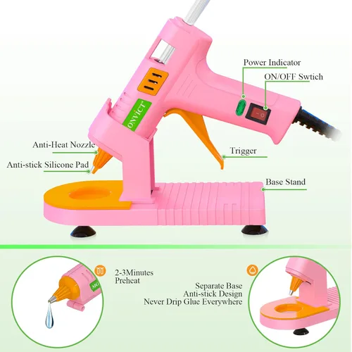 Vista 2 de MONVICT - Kit de pistola de pegamento caliente rosa, pistola de pegamento mini con soporte de ventosas y alfombrilla antiadherente de silicona