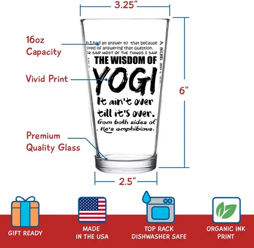 Vista 4 de DU VINO Yogi-isms - Vaso de cerveza de 16 onzas, regalo divertido para los fanáticos de Yogi Berra, fanático del béisbol, fanático de los Yankees