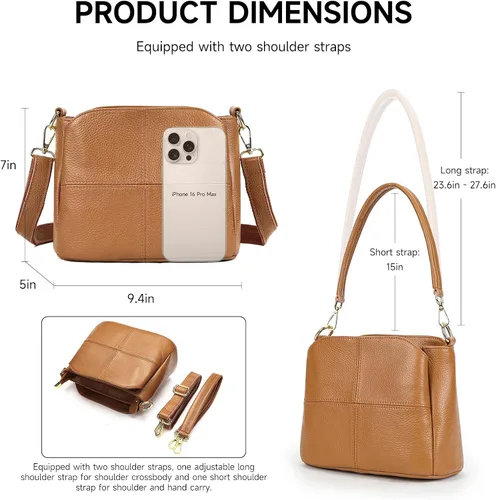 Vista 4 de Bolso de hombro de cuero genuino para mujer, bolso cruzado pequeño, bolso mini casual hobo señora bolsos y monederos de mensajero