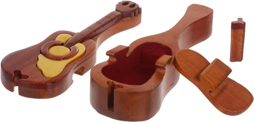 Vista 3 de Beltiscool Caja de rompecabezas de joyería secreta hecha a mano con forma de instrumento musical de madera - guitarra, Madera