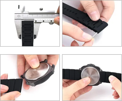 Vista 8 de Correa de reloj de goma de silicona negra de 0.945in hebilla de acero inoxidable para reloj fósil