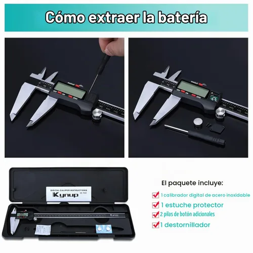 Vista 5 de Kynup - Herramienta de micrómetro y pie de rey de 12 pulgadas, calibre digital con acero inoxidable, pantalla LCD grande, función de apagado Negro