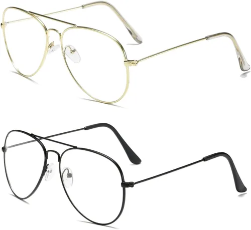 Vista 11 de Lentes de aviador transparentes con montura metálica clásica de primera calidad Paquete de 3