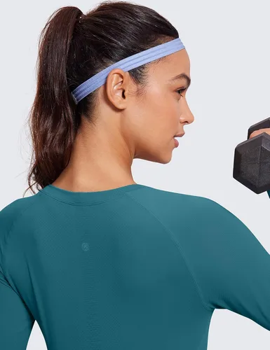 Vista 4 de CRZ YOGA Camisetas de manga larga acanaladas sin costuras para mujer, de secado rápido, para gimnasio, atletismo, camiseta transpirable para correr