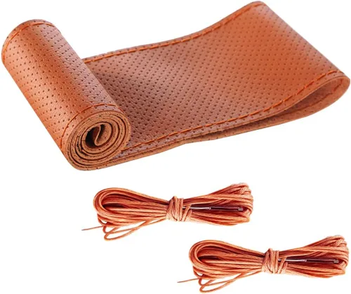 Vista 7 de Bittwee Funda para volante de automóvil, protector de volante de costura DIY, envolvente de piel de microfibra transpirable antideslizante