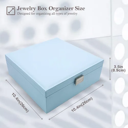 Vista 2 de ProCase - Joyero grande de cuero con dos niveles para organizar aretes pulseras anillos relojes para mujeres niñas regalo ideal para novia o esposa