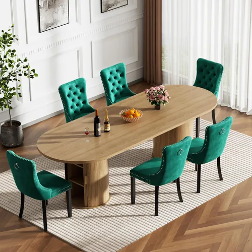 Vista 34 de Mesa de comedor redonda extensible con base de almacenamiento, mesa de comedor expandible natural de 63 a 94 pulgadas para 10 personas, mesa