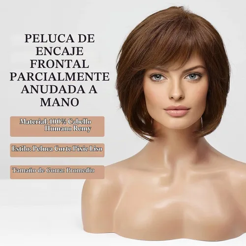 Vista 5 de EMMOR Peluca de encaje frontal atada a mano, pelucas de cabello 100% humano para mujer, peluca natural en capas, estilo ondulado diferente