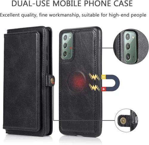 Vista 3 de Asuwish Funda de teléfono para Samsung Galaxy Note 20 Glaxay Note20 5G Wallet Funda desmontable con protector de pantalla de vidrio templado