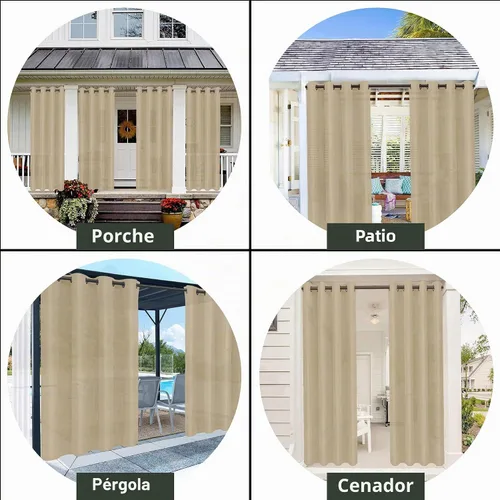 Vista 5 de OutdoorLines Cortinas impermeables para interiores y exteriores para patio – Panel de cortina de privacidad y bloqueo solar con ojales, resistente a