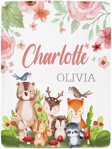 Vista 14 de Artsadd Manta personalizada con nombre, manta personalizada de animales de la selva, manta personalizada de safari para niños, niñas, baby shower