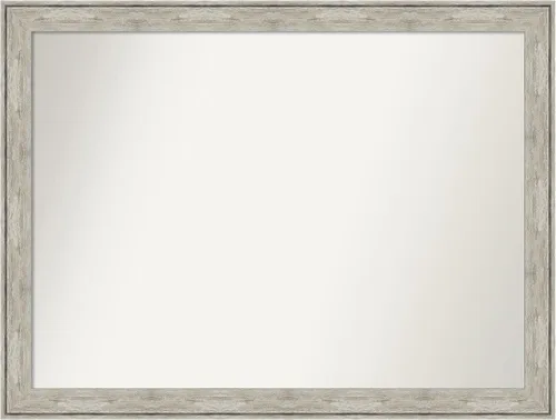 Vista 481 de Amanti Art Espejo de baño plateado para sobre el fregadero, 28 x 37 pulgadas, elegante espejo rectangular de peltre cepillado, marco de madera