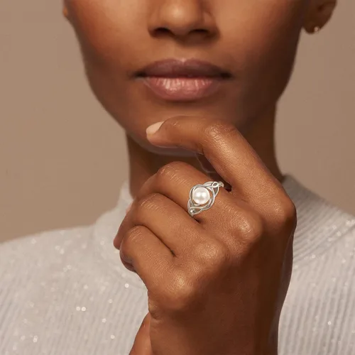 Vista 5 de AENEAS Anillo de perlas para mujer, plata de ley 925, anillos de perlas cultivadas de agua dulce natural real, ajustable, anillo de perlas abiertas