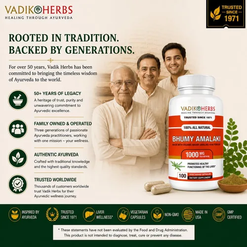 Vista 5 de Vadik Herbs Organic Bhumy Amalaki, 100 cápsulas, soporte hepático 1000 mg Organic Whole-Herb Phyllanthus amarus 1000mg Per Serving Traditional