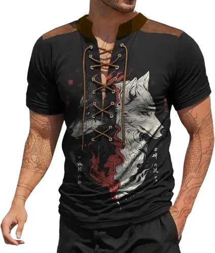 Vista 19 de Camisas de verano para hombres, básicas, de talla grande, para playa, suaves, sueltas, informales, para descansar, al aire libre, con cordón