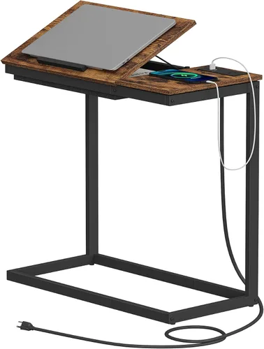 Vista 14 de TUTOTAK Mesa auxiliar grande en forma de C, mesa auxiliar con mesa de Negro