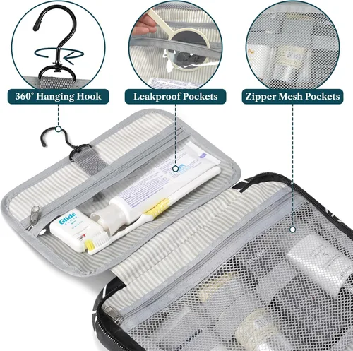 Vista 3 de PAVILIA Neceser Colgante Bolsa de Viaje para Mujeres y Hombres, Organizador de Cosméticos Plegable, Bolsa de Maquillaje Resistente al Agua