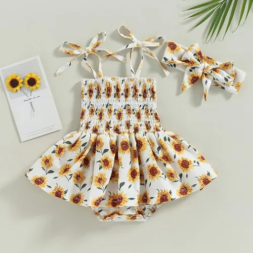 Vista 6 de HnuanLui Mameluco para bebé recién nacido, vestido fruncido sin mangas, con tirantes de burbujas, enterizo con volantes de una pieza con diadema