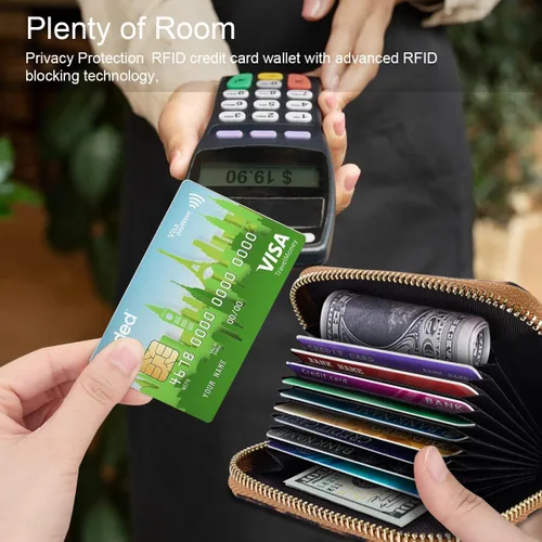 Vista 5 de Billetera pequeña para tarjetas de crédito RFID con purpurina linda para mujer
